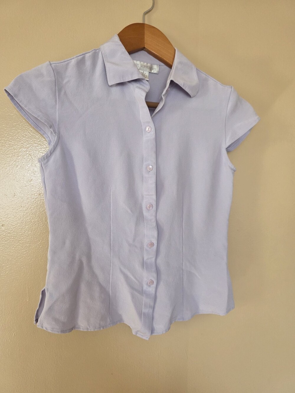 VTG Y2K Petite Sophisticate Silk Lilac Fitted Top 2 90s Mimimalist Quiet Luxury